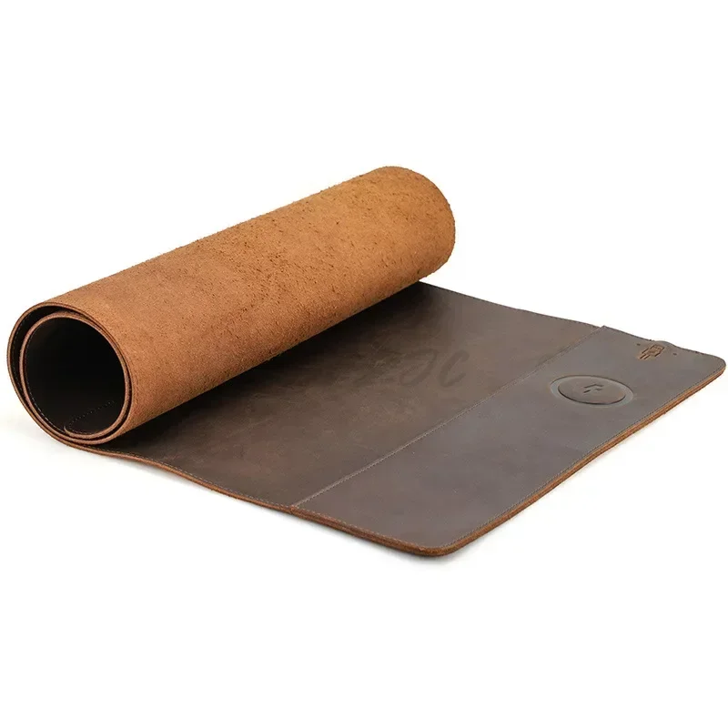Desk Pad Leather Large - แผ่นรองเมาส์หนังวัววินเทจพร้อมสายรัดกันฝุ่นและกันน้ําขนาดใหญ่พิเศษ 15w แผ่นรองโต๊ะคอมพิวเตอร์หนังชาร์จไร้สาย