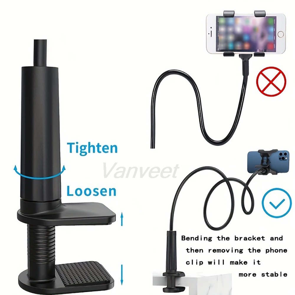 Desk Setup Stand - 360 ° ที่วางโทรศัพท์มือถือแบบหนีบ ปรับได้ ใช้ได้ทั้งบนเตียงและโต๊ะ ฐานรองรับสมาร์ทโฟนแบบพกพา