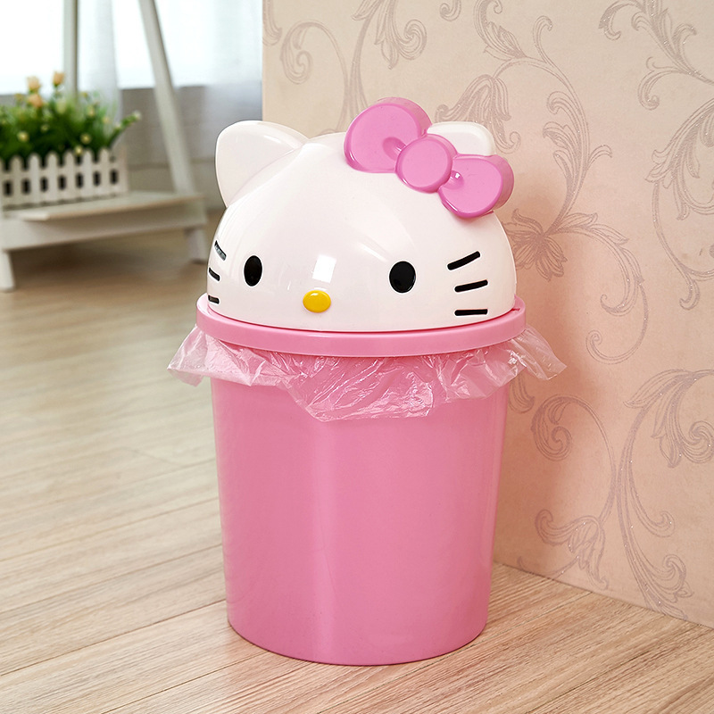 Desk Setup At Home - ถังขยะขนาดเล็ก Hello Kitty สำหรับโต๊ะทำงานในสำนักงาน, โต๊ะข้างเตียง, โต๊ะอ่านหนังสือ