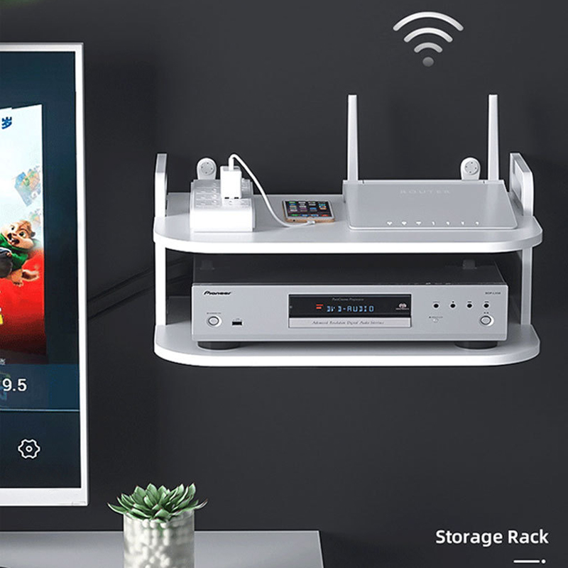 Desk Setup Organizer - ชั้นวางติดผนังสำหรับจัดเก็บสายเราเตอร์ ระบายอากาศได้ดี จัดวางอย่างเป็นระเบียบสำหรับโมเด็ม ทีวี เซ็ตท็อป ชั้นวางเก็บของ