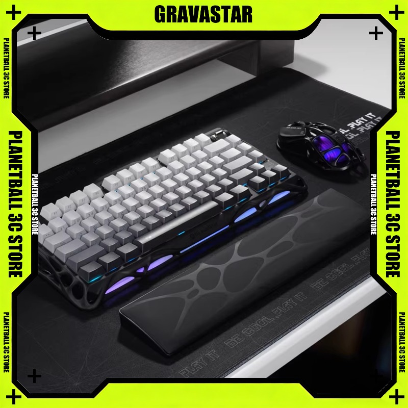 Ergonomic Desk Setup Keyboard - แผ่นรองข้อมือคีย์บอร์ด GravaStar Sci-Fi Ergonomic พร้อมแผ่นรองเมาส์ขนาดใหญ่กันลื่น ทำจากเมมโมรี่โฟมนุ่ม