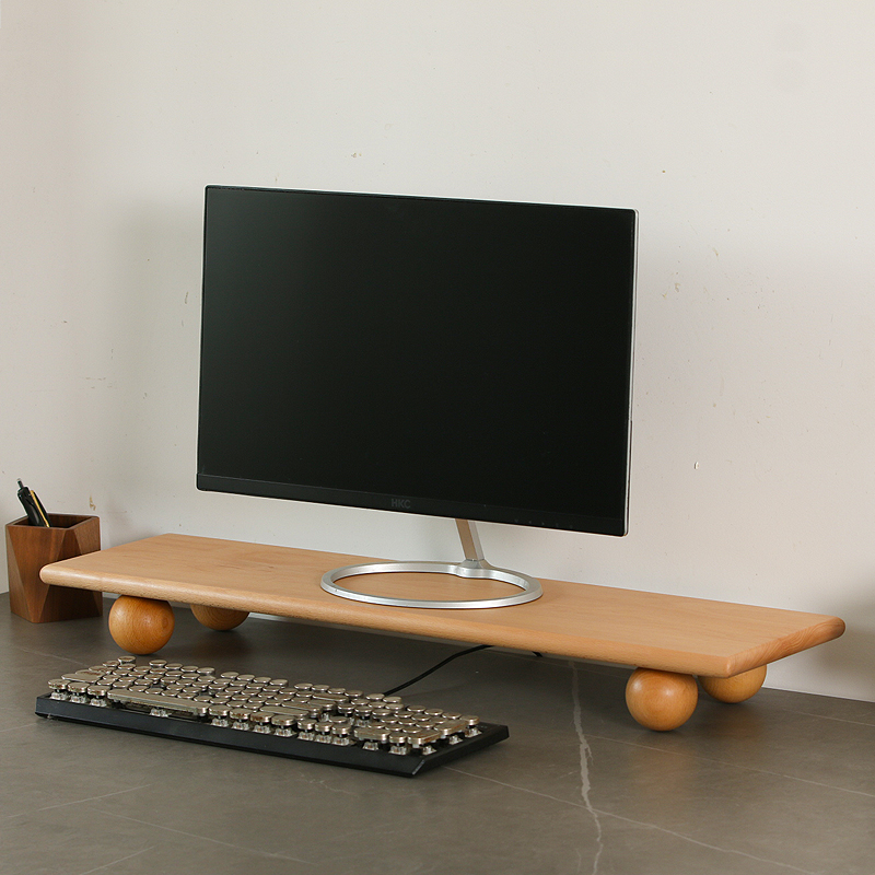 Desk Setup Living Room - ไม้ธรรมชาติเดสก์ท็อป Riser Dual Monitor Stand พร้อมถาดเก็บประหยัดพื้นที่โต๊ะคอมพิวเตอร์สําหรับ