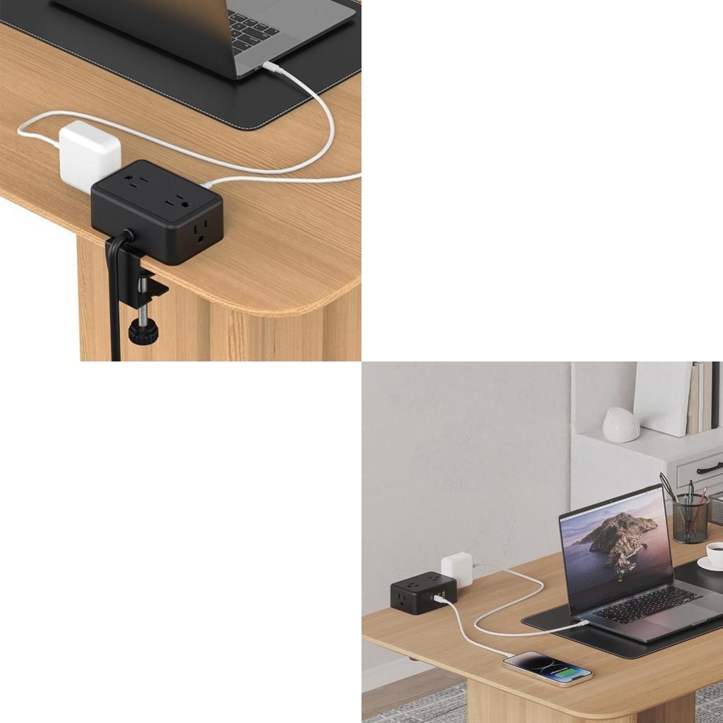 Desk Setup Usb Hub - รางปลั๊กไฟแบบหนีบที่ปลอดภัย 4AC ช่องเสียบ USB C PD20W