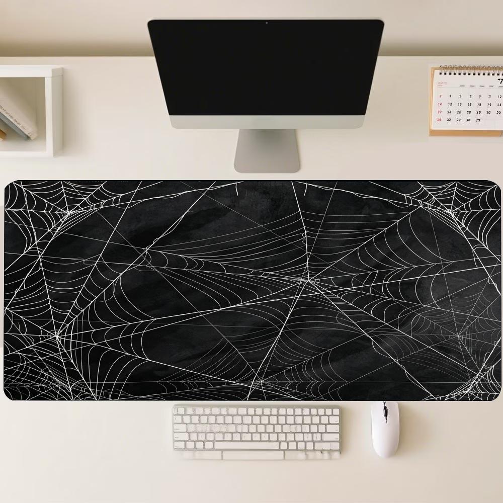 Desk Setup Gaming And Work - แผ่นรองเมาส์ขนาดใหญ่ลายใยแมงมุมสีดำสไตล์โกธิค กันลื่น ทำจากยาง เหมาะสำหรับโต๊ะทำงาน ใช้กับคอมพิวเตอร์แล็ปท็อป สำหรับการเล่นเกมหรือการทำงานในชีวิตประจำวัน
