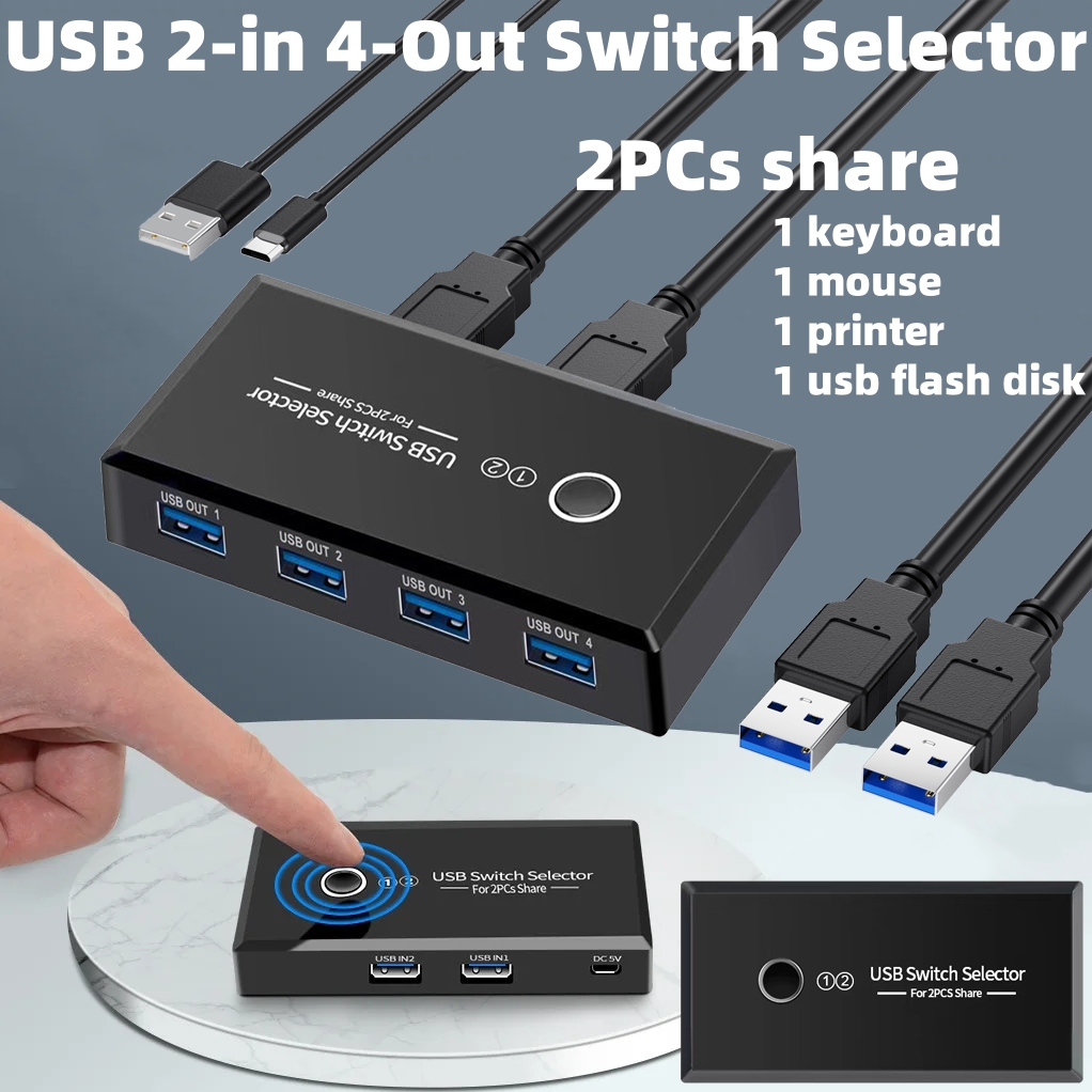 Desk Setup Usb Hub - USB 2.0/3.0 KVM Switch Selector 2-in-4