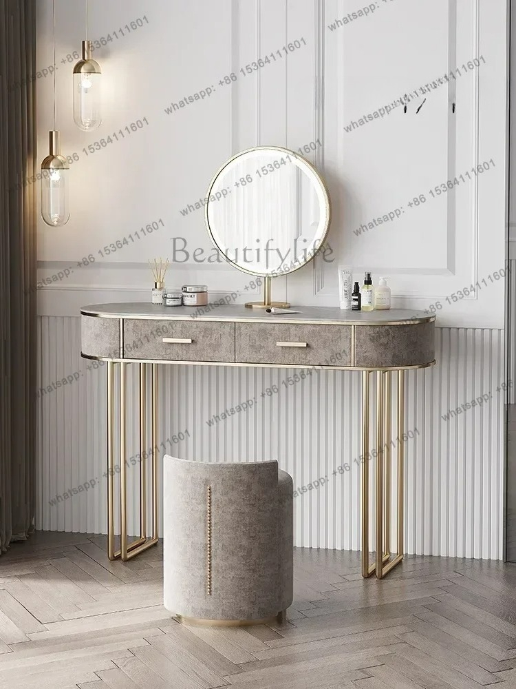 Desk Vanity Setup - ชุดห้องนอน เฟอร์นิเจอร์ยุโรป โต๊ะเครื่องแป้งหรูหรา พร้อมกระจกและเก้าอี้ โต๊ะเครื่องแป้งพร้อมไฟ LED