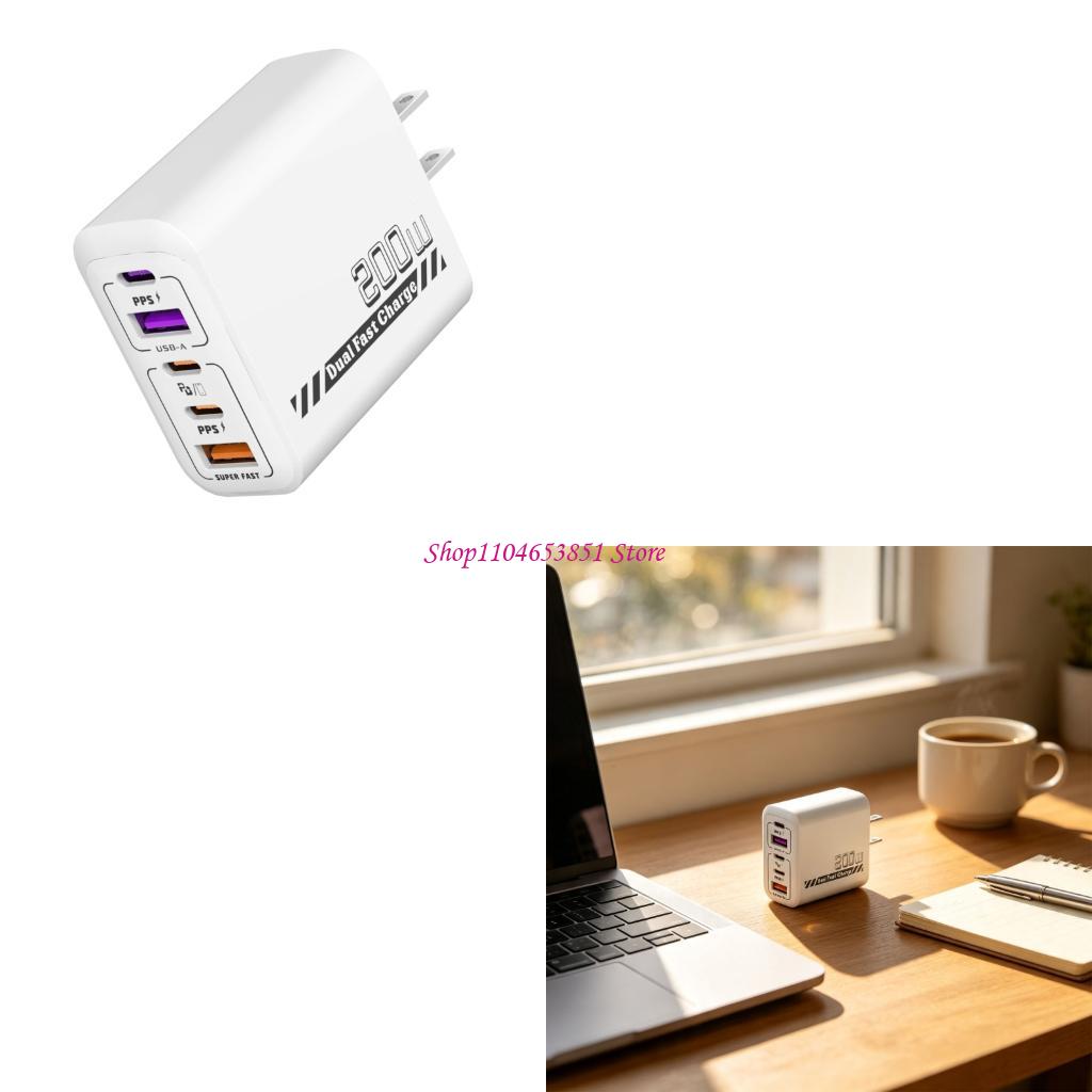 Desk Setup Tablet - เครื่องชาร์จเร็ว 200W 5 พอร์ตพร้อม 3 Type