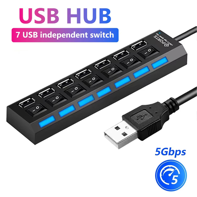 Desk Setup Usb Hub - 7 พอร์ตยูเอสบี 2.0 ฮับสปลิตเตอร์สำหรับแล็ปท็อปอุปกรณ์เสริมคอมพิวเตอร์ไฟ LED แสดงสถานะควบคุมอิสระอุปกรณ์เวิร์กสเตชันสำหรับสำนักงานที่บ้าน