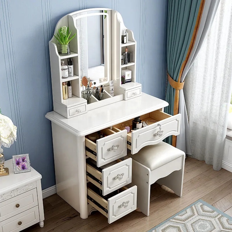 โต๊ะเครื่องแป้งไม้สีขาวชมพูสไต - Desk Vanity Setup บทวิจารณ์และราคา