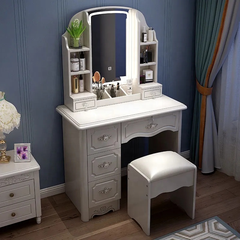 โต๊ะเครื่องแป้งไม้สีขาวชมพูสไต - Desk Vanity Setup บทวิจารณ์และราคา