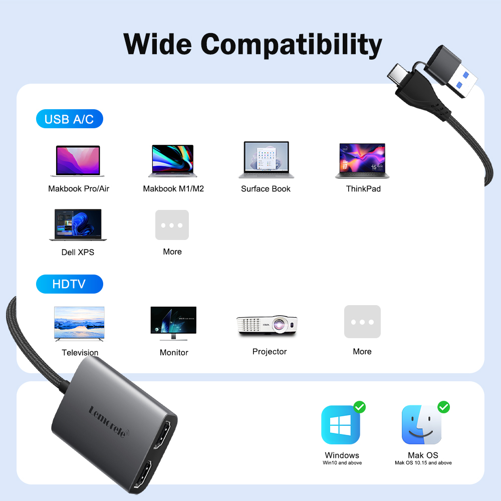 เลโมเรเลอะแดปเตอร์ HDMI คู่ 4K - Desk Setup Usb Hub บทวิจารณ์และราคา