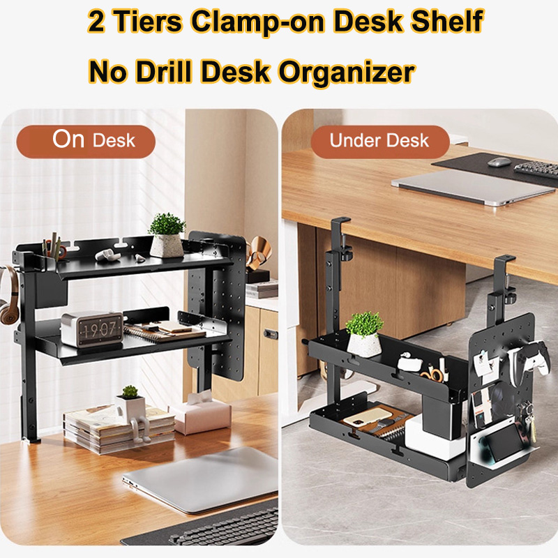 ชั้นวางของแบบหนีบขอบโต๊ะ 2 ชั้ - Desk Setup Organizer บทวิจารณ์และราคา