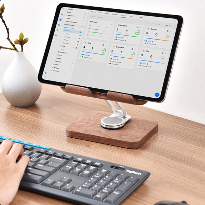 ขาตั้ง iPad วอลนัทสีดําพร้อม 3 - Desk Setup Tablet บทวิจารณ์และราคา