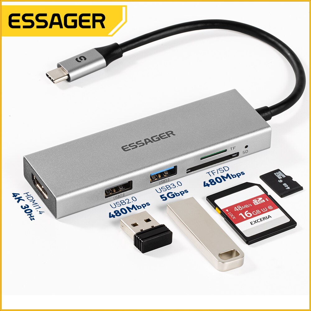 Essager 5 in 1 USB ฮับ C HDMI- - Desk Setup Usb Hub บทวิจารณ์และราคา
