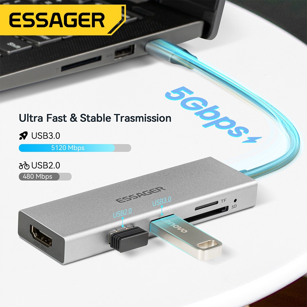 Essager 5 in 1 USB ฮับ C HDMI- - Desk Setup Usb Hub บทวิจารณ์และราคา