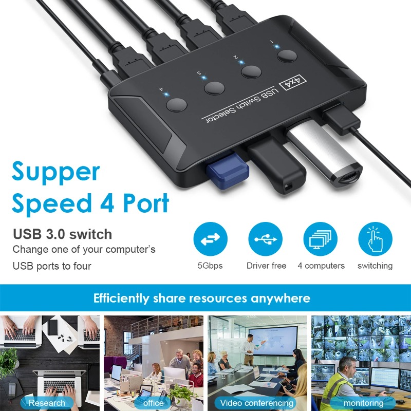 4 ใน 4 ออก KVM USB3.0 สวิตช์คว - Desk Setup Usb Hub บทวิจารณ์และราคา