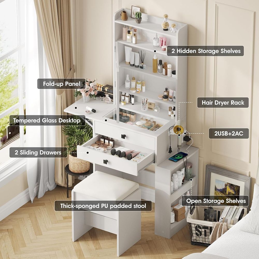 โต๊ะเครื่องแป้งขนาดเล็ก Vabche - Desk Vanity Setup บทวิจารณ์และราคา