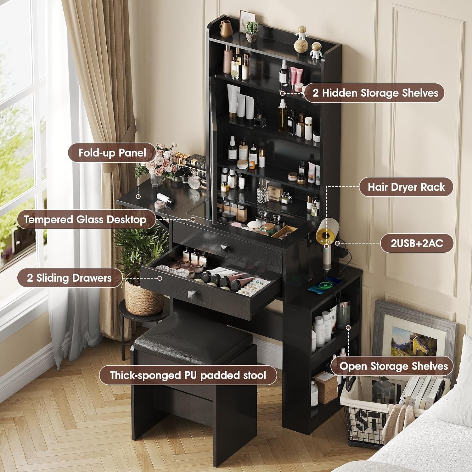 โต๊ะเครื่องแป้งขนาดเล็กพร้อมแผ - Desk Vanity Setup บทวิจารณ์และราคา