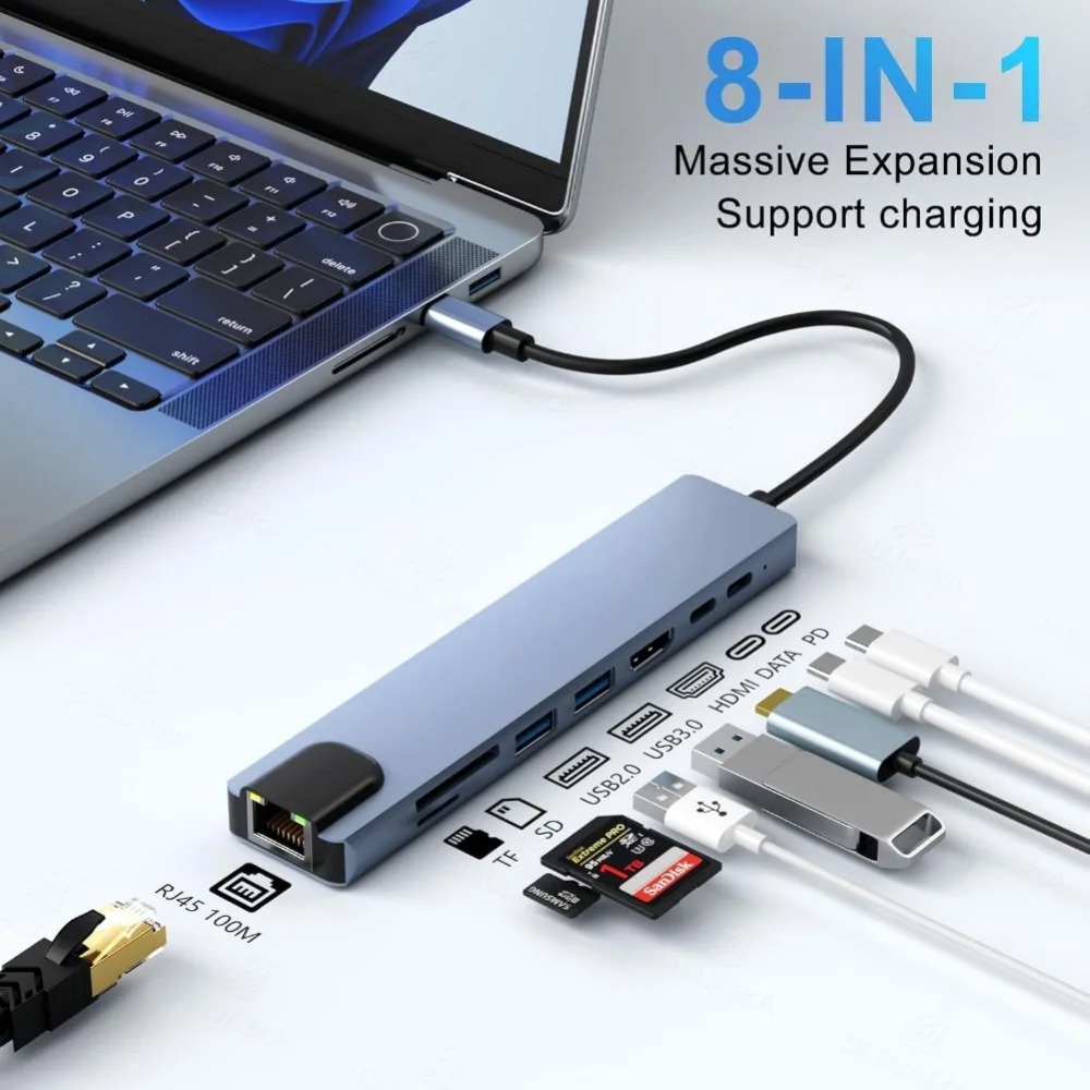 ฮับ USB C 8/7 in 1 อะแดปเตอร์  - Desk Setup Usb Hub บทวิจารณ์และราคา