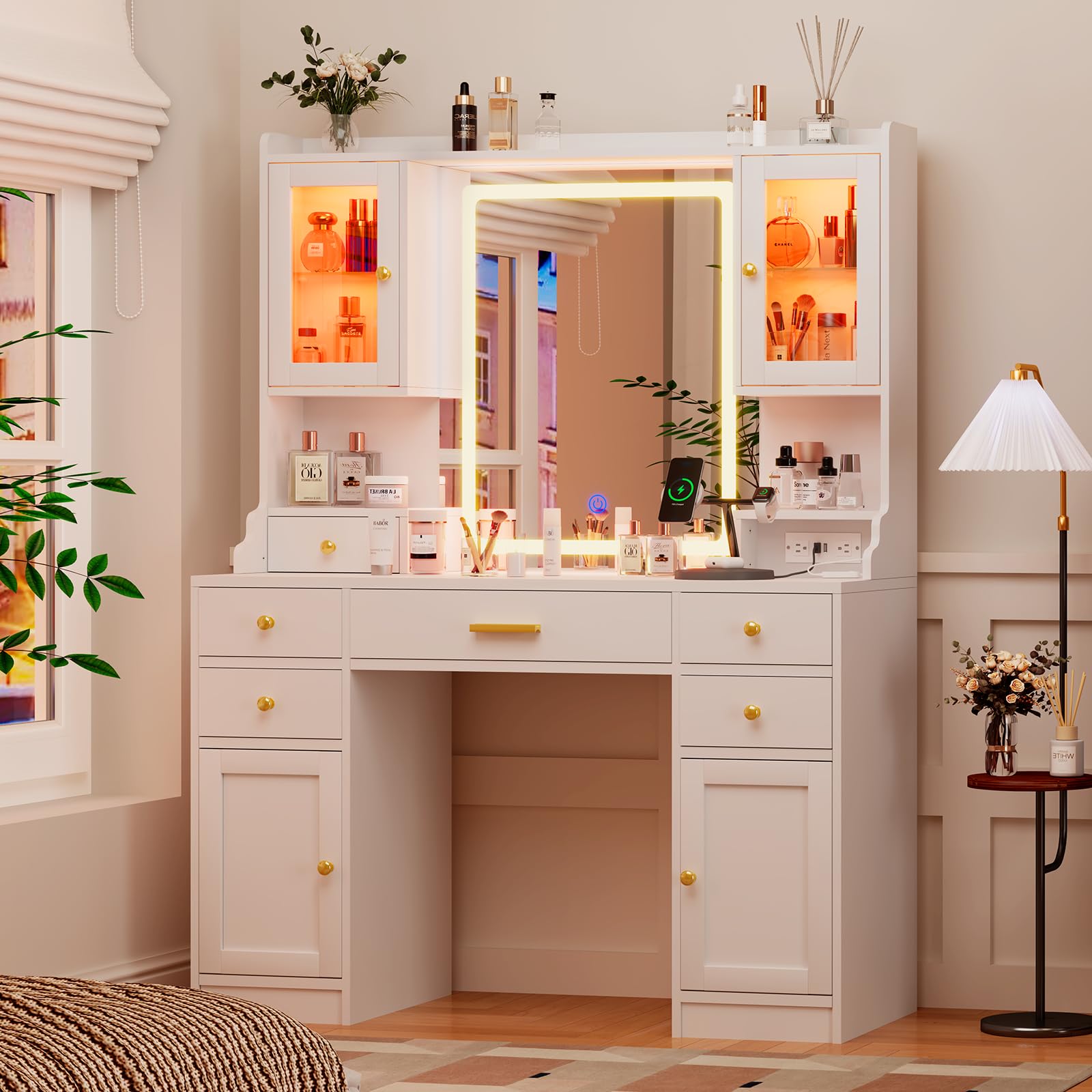# โต๊ะเครื่องแป้งสีขาวสำหรับสา - Desk Vanity Setup บทวิจารณ์และราคา
