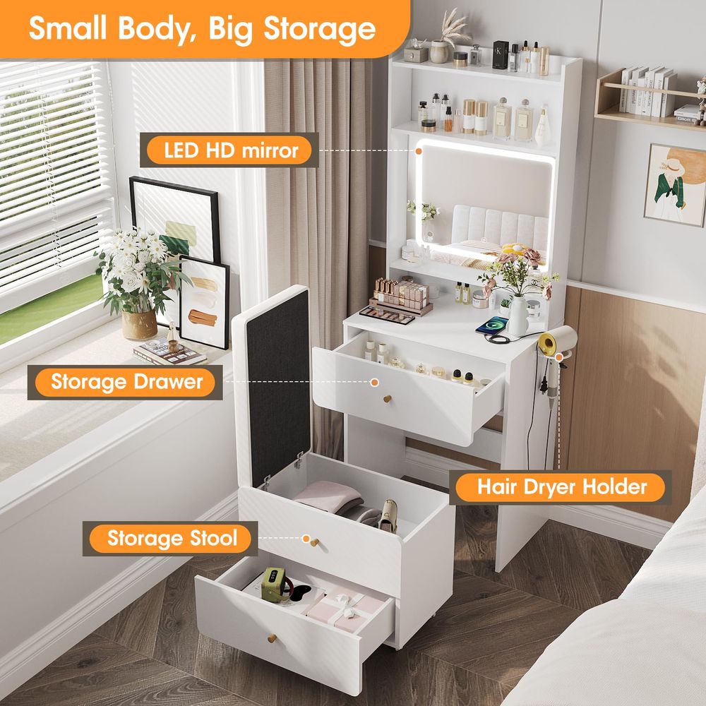 โต๊ะเครื่องแป้งพร้อมกระจกและไฟ - Desk Vanity Setup บทวิจารณ์และราคา