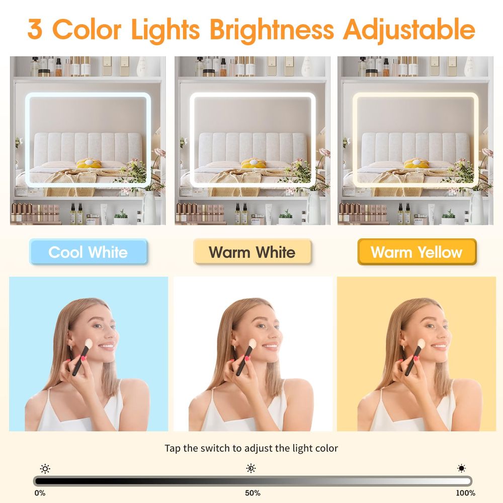 โต๊ะเครื่องแป้งพร้อมกระจกและไฟ - Desk Vanity Setup บทวิจารณ์และราคา