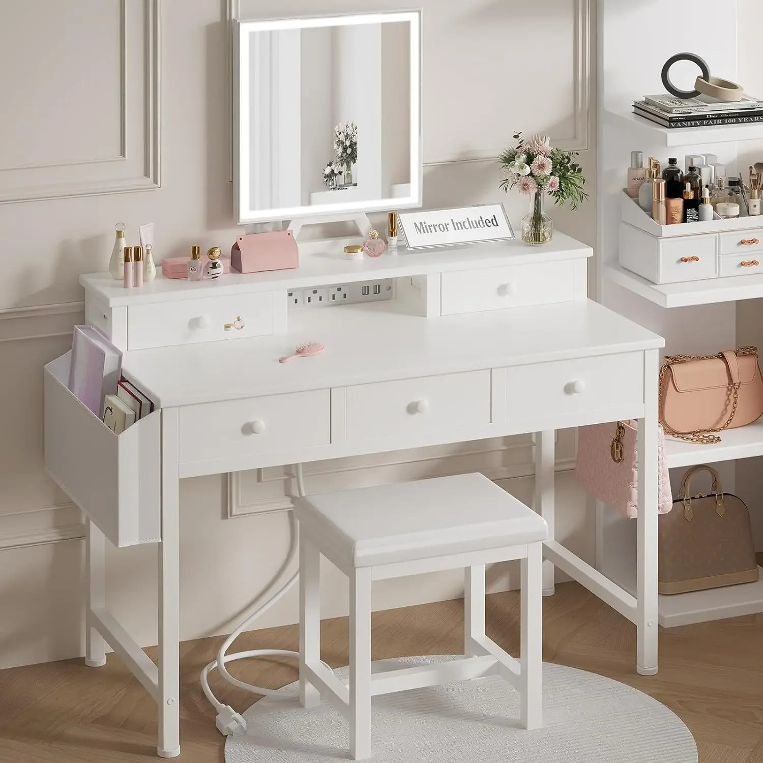 โต๊ะเครื่องแป้งสีขาวพร้อมกระจก - Desk Vanity Setup บทวิจารณ์และราคา