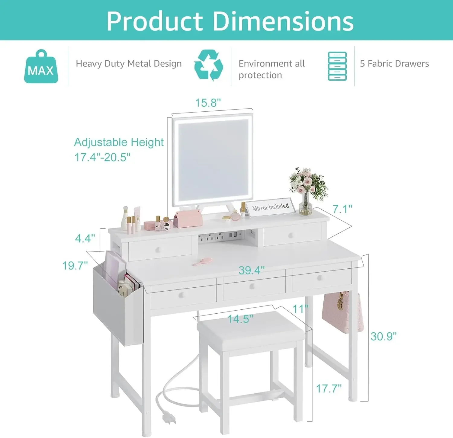 โต๊ะเครื่องแป้งสีขาวพร้อมกระจก - Desk Vanity Setup บทวิจารณ์และราคา