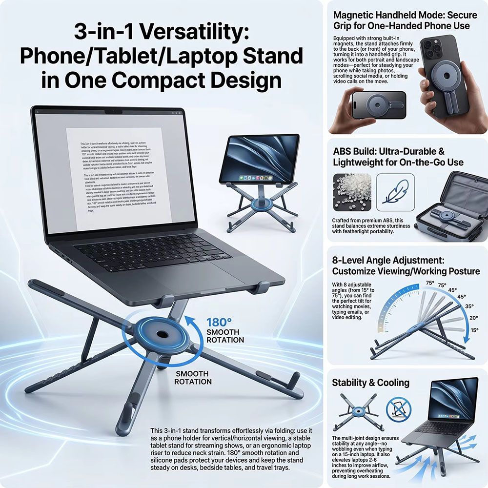 ที่วางโทรศัพท์แม่เหล็กแบบพกพาแ - Desk Setup Stand บทวิจารณ์และราคา