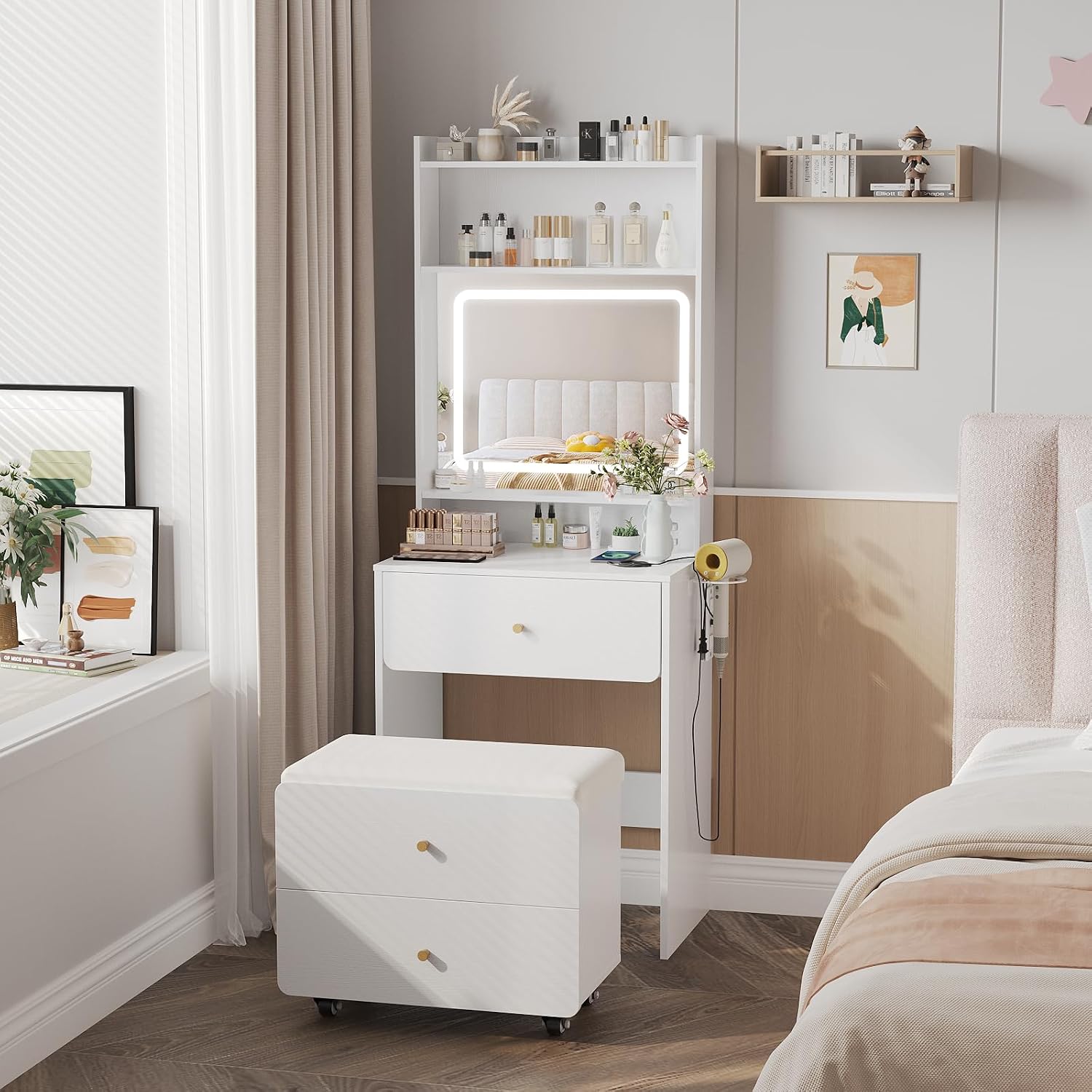 โต๊ะเครื่องแป้งพร้อมกระจกและไฟ - Desk Vanity Setup บทวิจารณ์และราคา