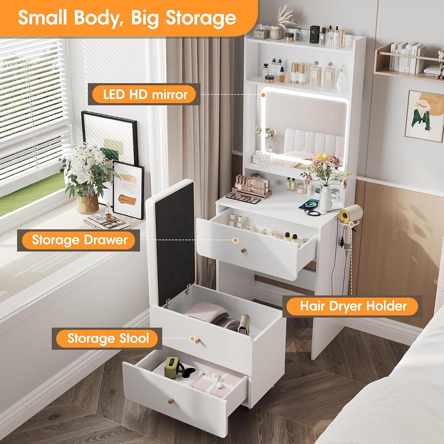 โต๊ะเครื่องแป้งพร้อมกระจกและไฟ - Desk Vanity Setup บทวิจารณ์และราคา